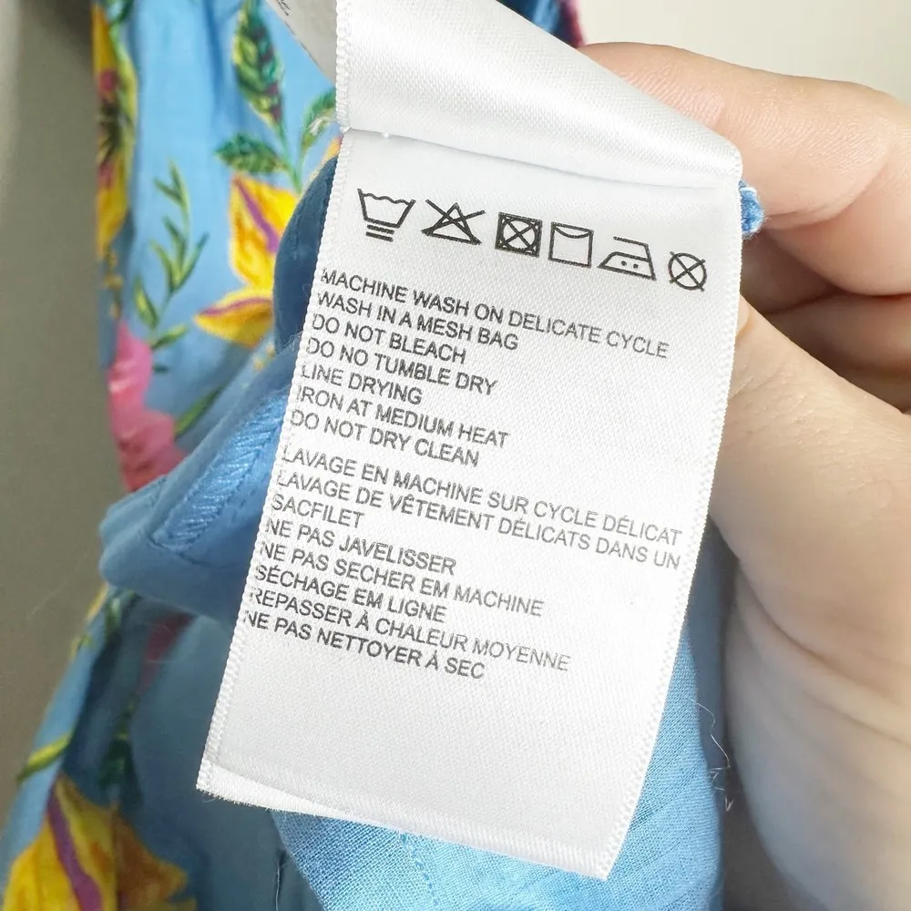 Womens Dress Toucans Garden Midi Puff Sleeve Cut-Out Floral Blue Size S - Image 9