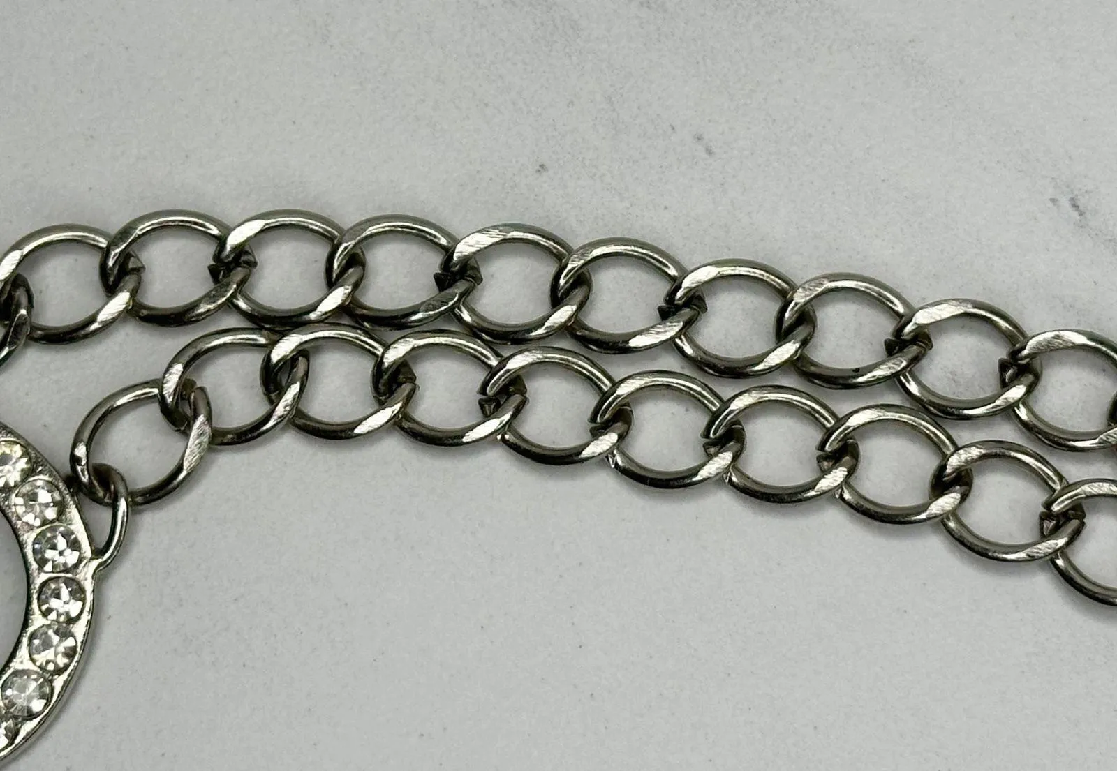 Womens Silver Tone Rhinestone Chain Link Belt Y2K Style Medium/Large (M/L) ✨ - Image 11