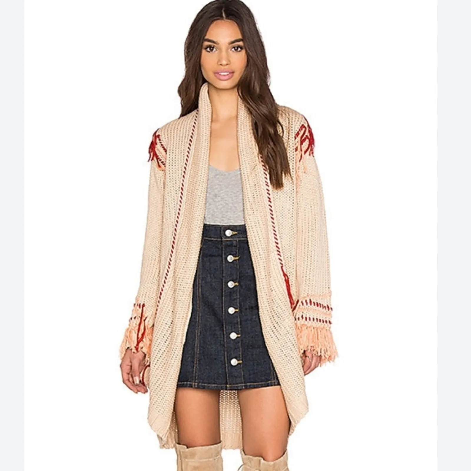 FOR LOVE & LEMONS KNITZ Denver Knit Cardigan in Peach and Rust size XS‎ - Image 7