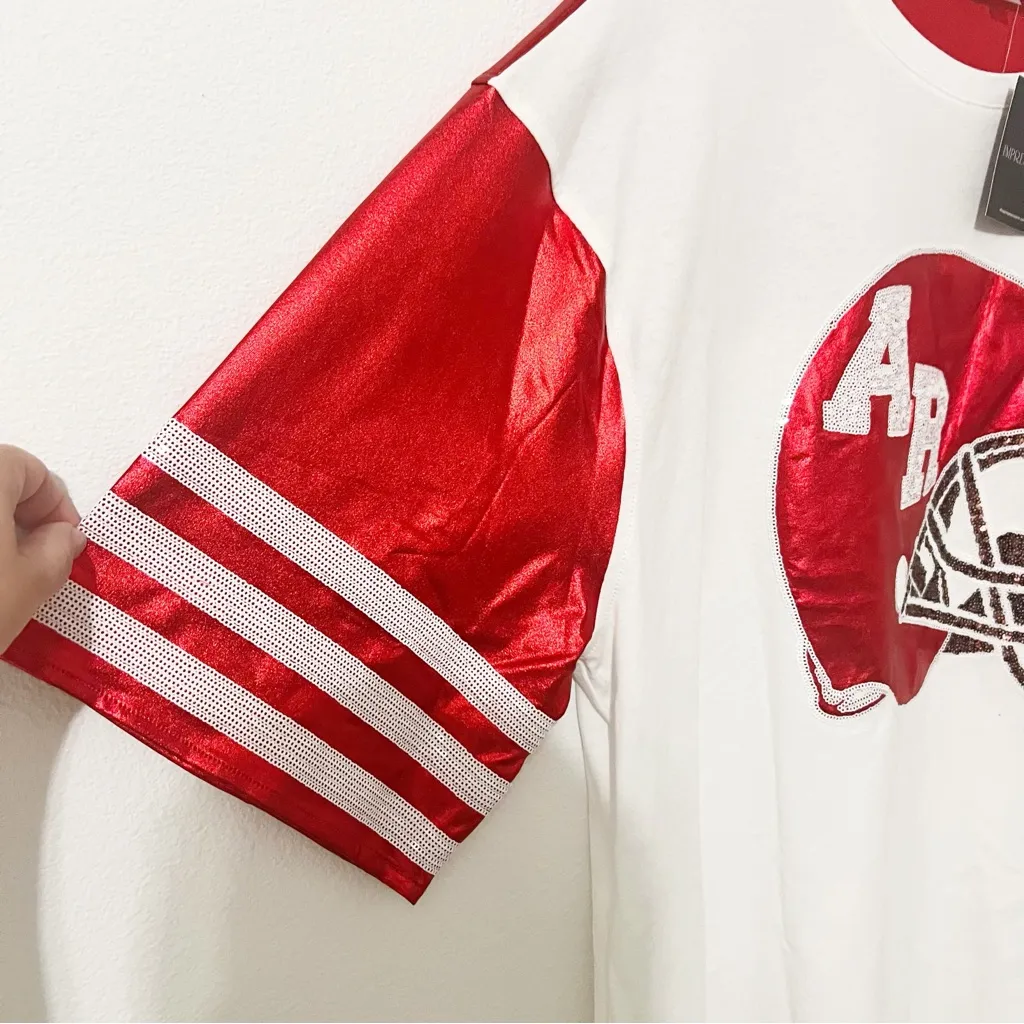 NWT NEW Impressions Univ of AR Helmet Sequin Red White Tunic Dress Size Large - Image 4