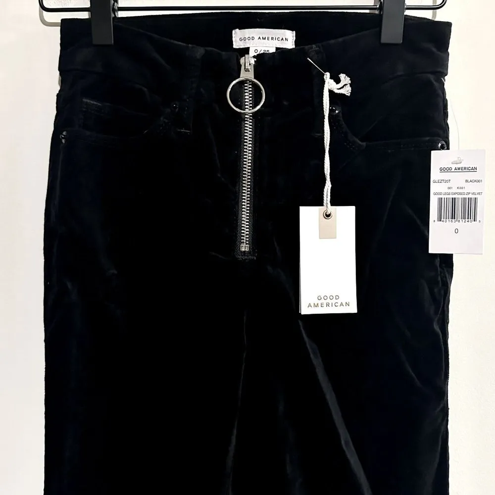 NWT Good American Good Legs Exposed Zipper Black Velvet - Size 0 - Image 4