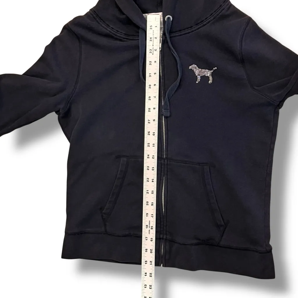 RARE VICTORIA SECRET LOVE PINK ZEBRA SEQUINS BLING HOODIE SWEATSHIRT Size Large - Image 7