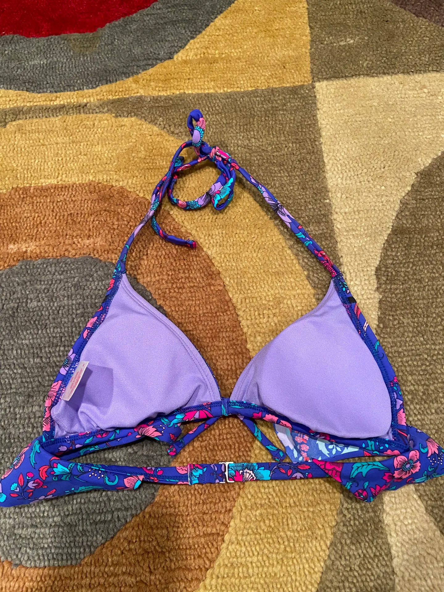 Bohemian Vintage y2k Floral Ruffle Bow Tie Triangle Bikini Top XS - Image 2