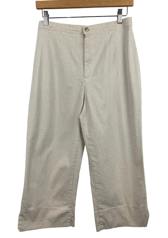 Stephanie Parks Womens Beige Checkered Pants Size M Cotton Blend White Size M - Image 1
