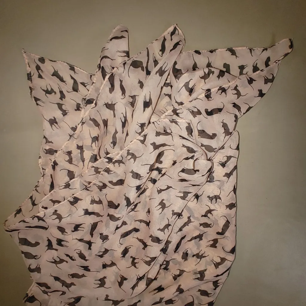 Cat Print Pink Black Chiffon Long Scarf Lightweight Wrap Whimsical Silhouettes - Image 10