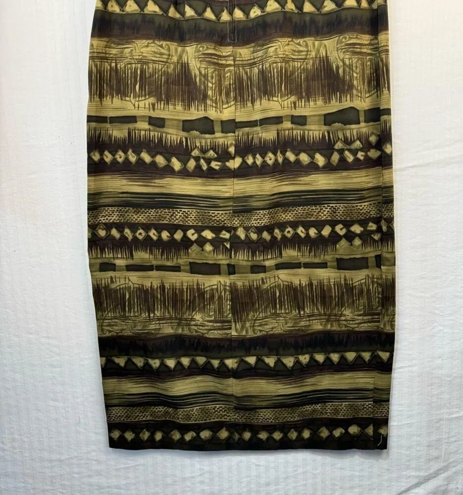 R & K Green Brown Tribal Print Sleeveless Maxi Shift Dress Size 8 Button Accents - Image 5