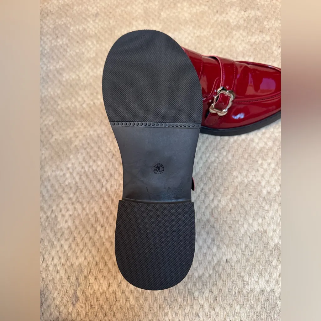 Shiny Red Double Buckle Loafers. Size 9 - Image 3