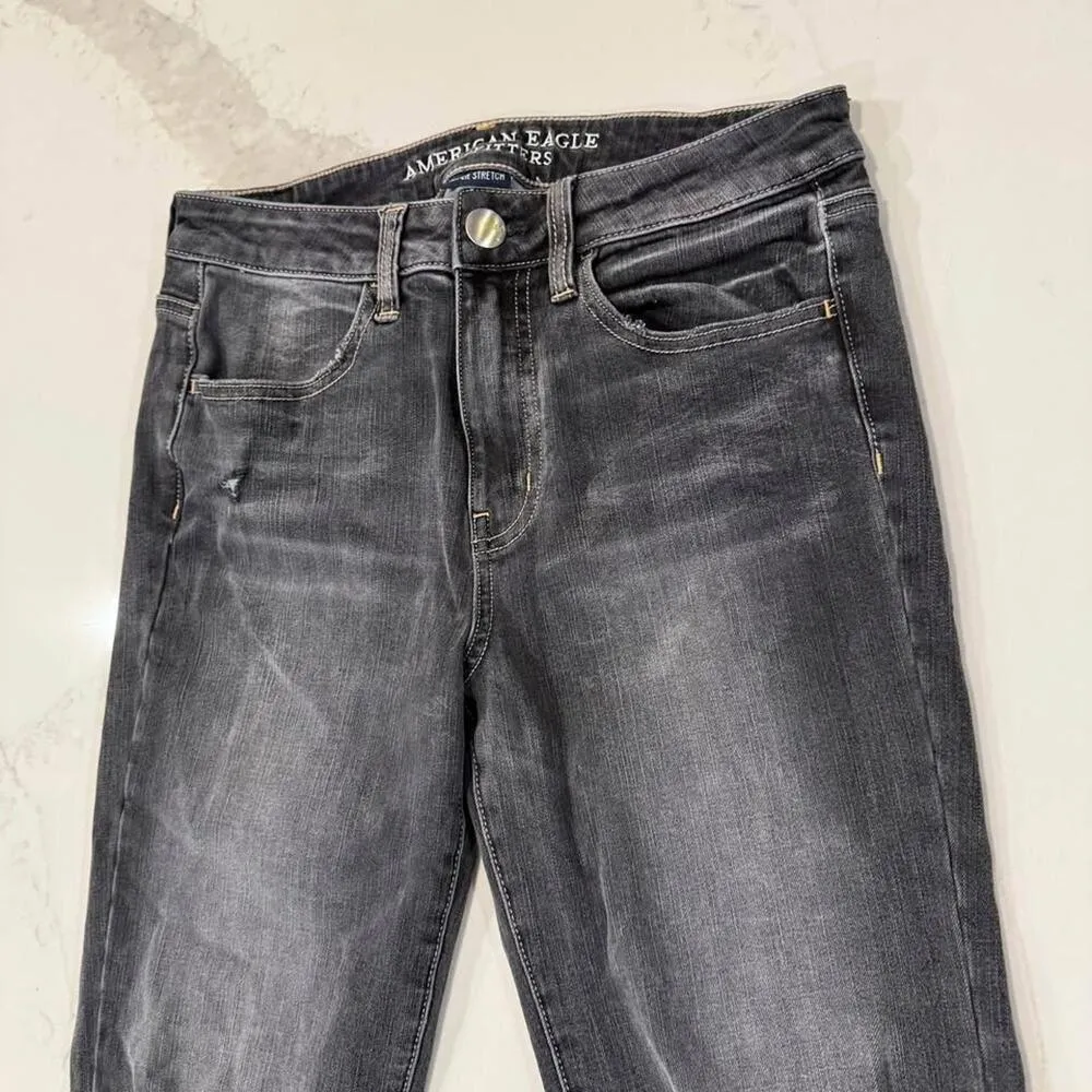 American Eagle High Rise Jegging Crop Denim Jeans Womens 4R Dark Gray Distressed - Image 3