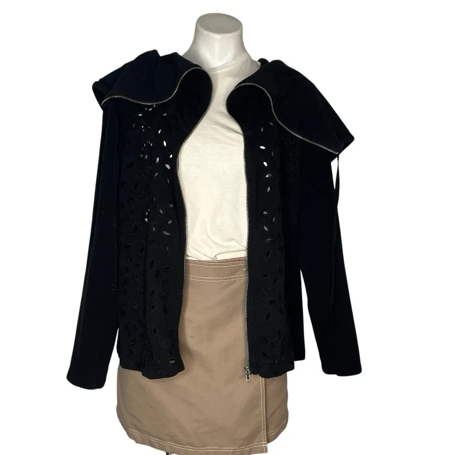 4 Love And Liberty JOHNNY WAS Black Hoodie Laser Cut Oversized Collar Size Large - Image 3