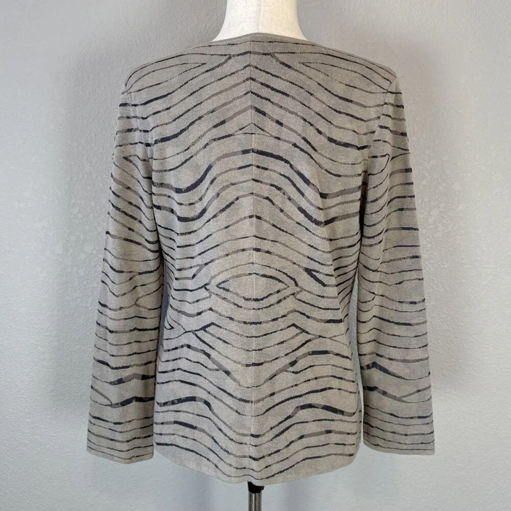 Armani Collezioni Asymmetrical Zip Cardigan Knit Jacket Size US 10 Gray Stripe - Image 5