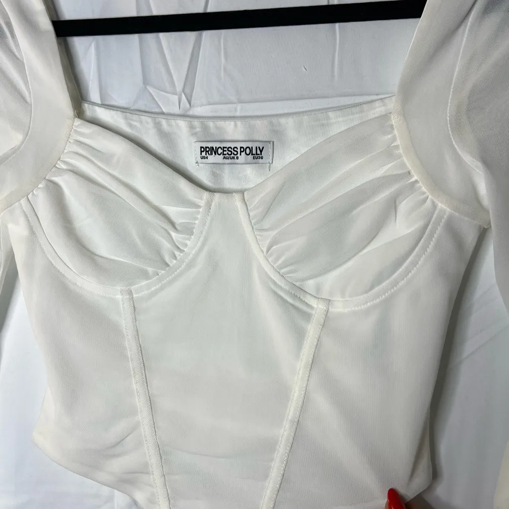 Princess Polly BRUNA TOP LONG SLEEVE WHITE Size 4 - Image 10