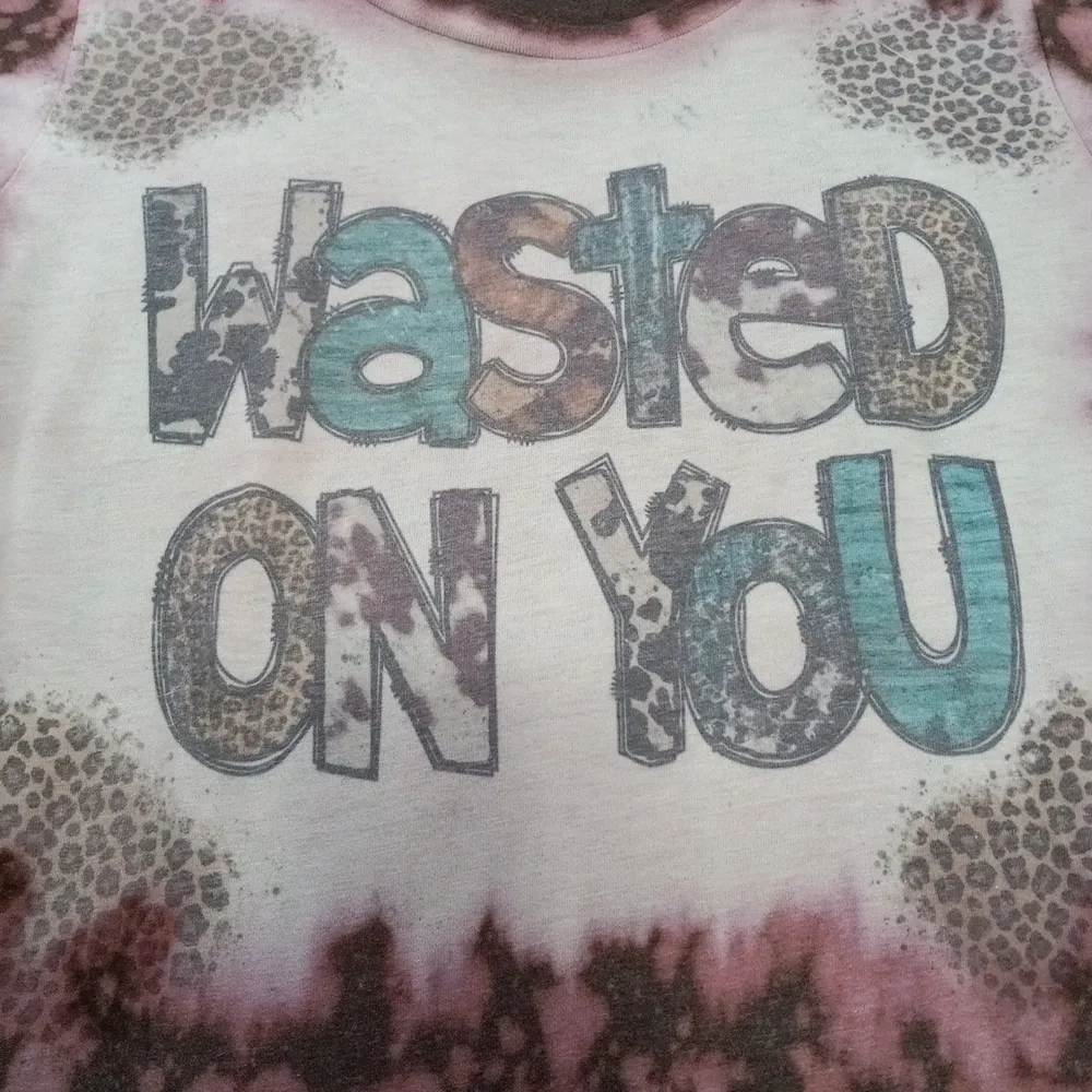 "Wasted on You" Heather Brown Distressed Graphic Tie Dye Tee - Image 8