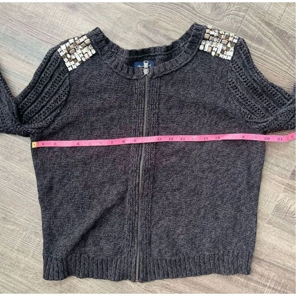 American Eagle Embellished Shoulder Zip Cardigan Sweater Sz S Women’s Grey - Image 12