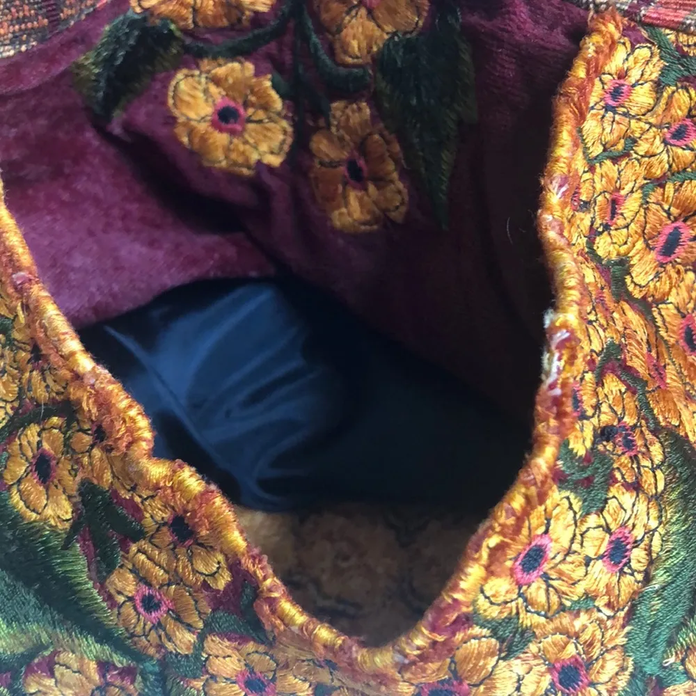 Boho Embroidered Tapestry Cottagecore Western Festival Retro Purse Tote Zip Bag Gold - Image 6