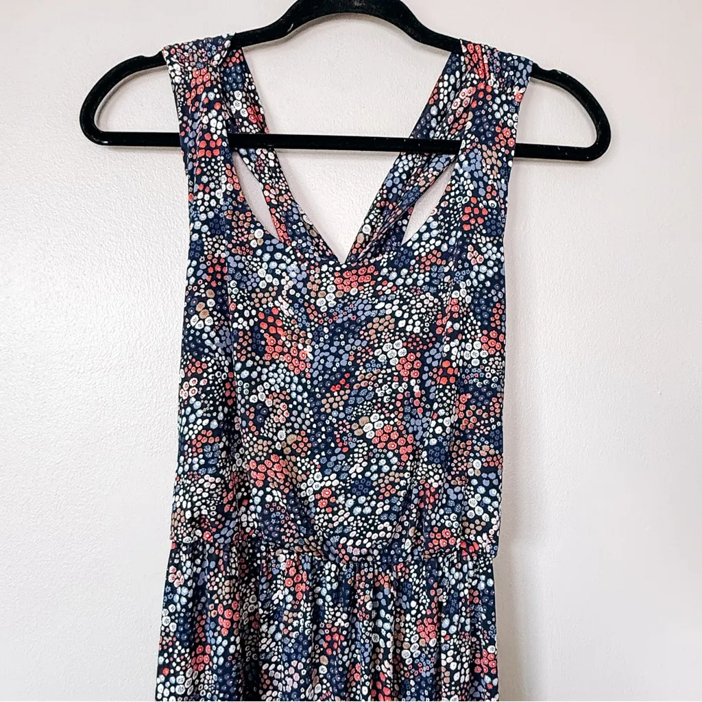 Kaileigh Navy Floral Print High Neck Sleeveless Dress Size Large - Image 3