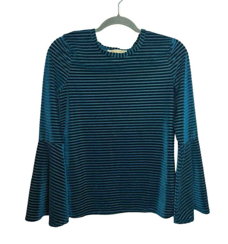 Michael Michael Kors Teal Velvet Burnout Bell Sleeve Top - Image 3