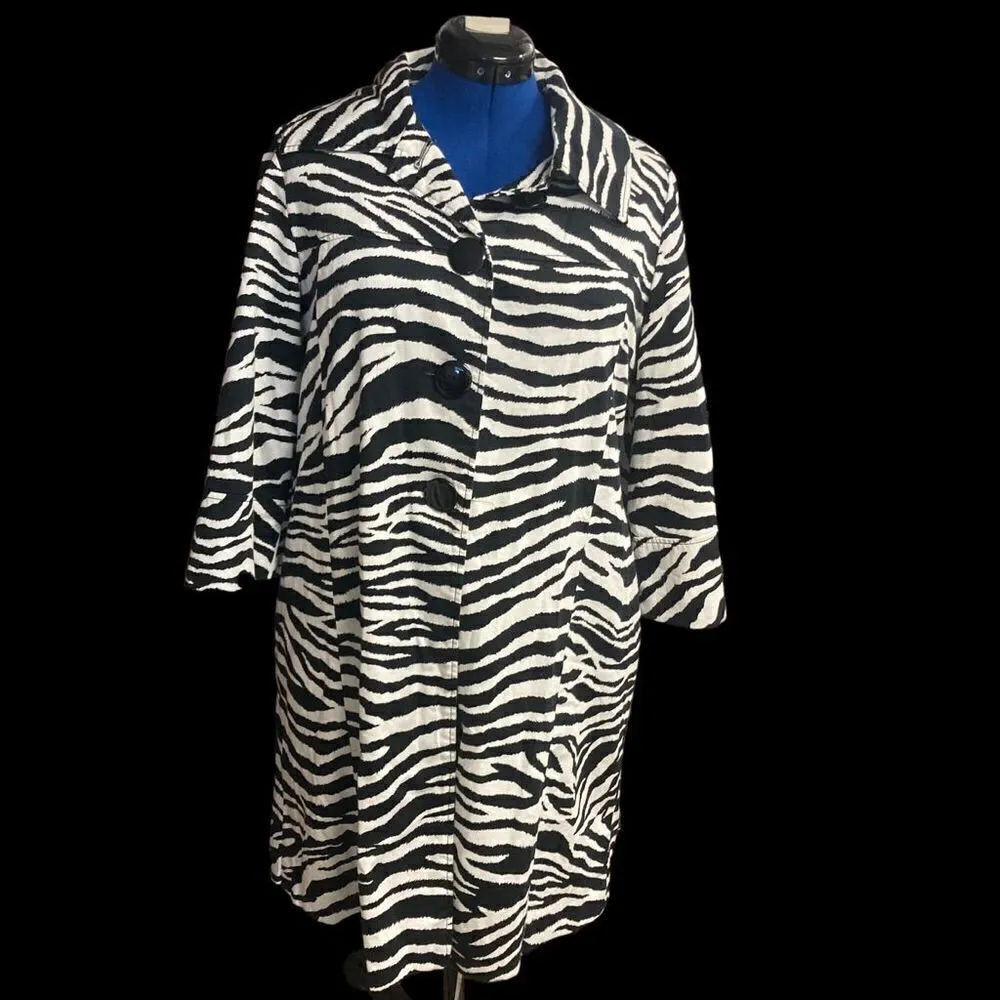 APPRAISAL Women’s Zebra/Animal Print Lightweight‎ Midi Jacket Size Large White - Image 2