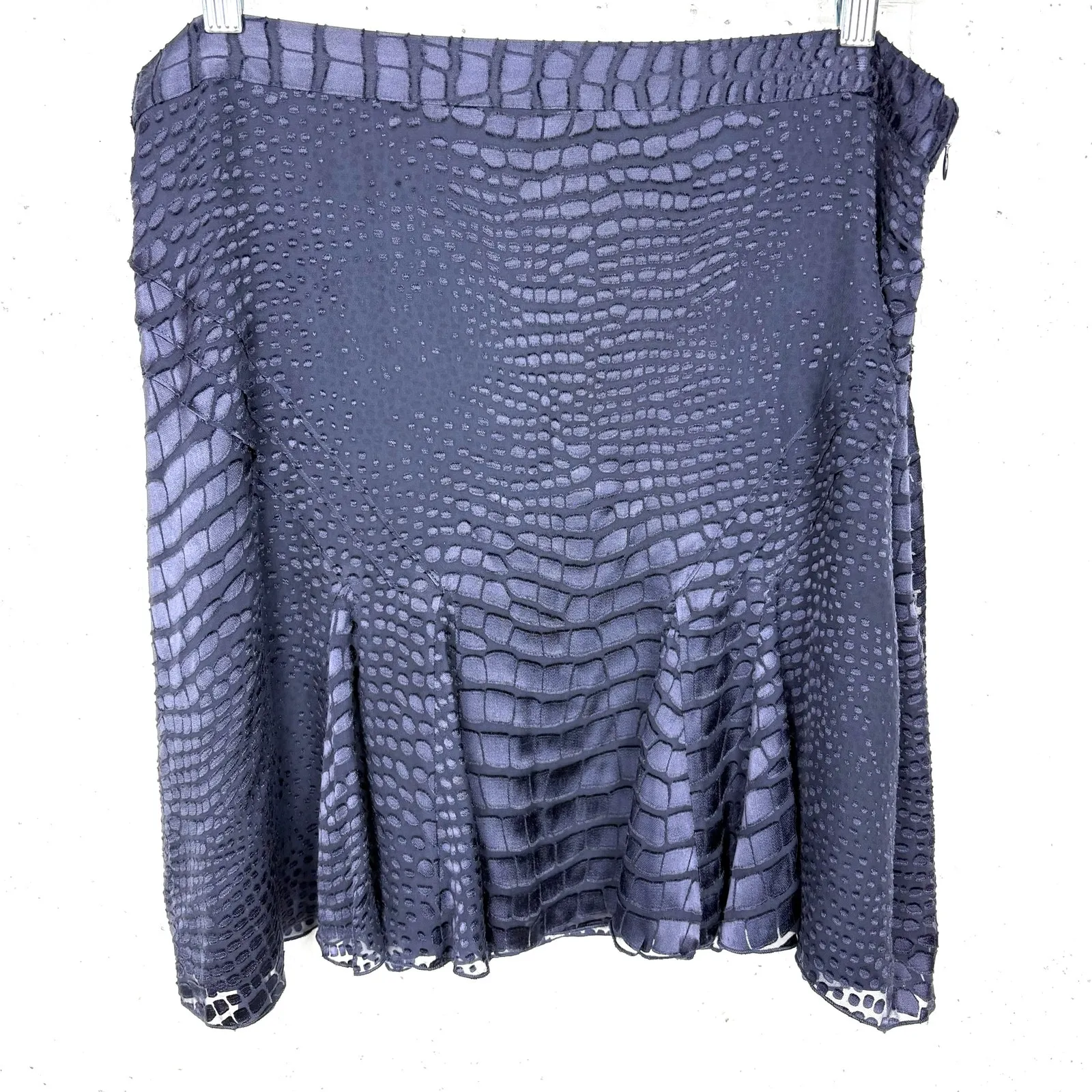 Reiss Women Lucy Snake Print Burnout Skirt Silk Blend Side Zip Mini Navy Size 10 - Image 3