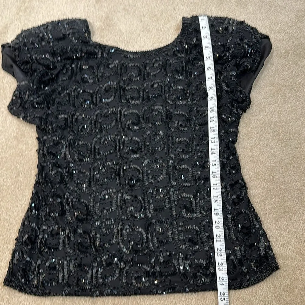 Oleg Cassini 100% Silk Sequins Beaded Luxury Vintage Evening Top Women Small - Image 7