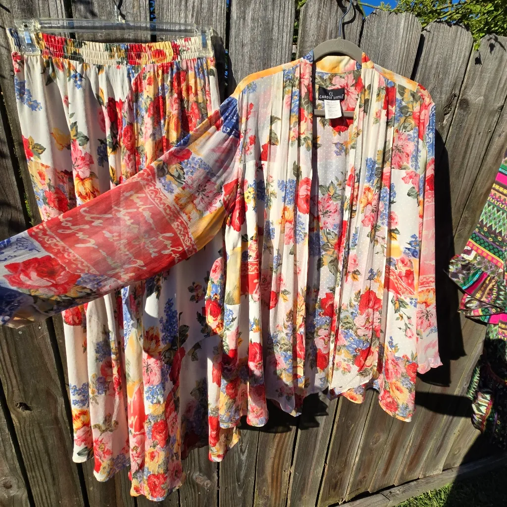 Carole Little Vintage Floral Skirt & Duster Set Pink Size 14 - Image 2