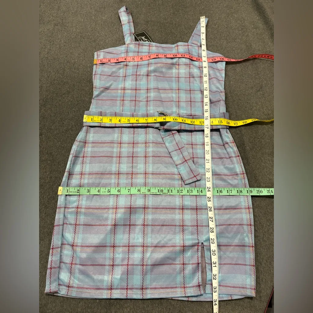 🆕 Just Polly Plaid Blue Sleeveless Dress Size L - Image 3