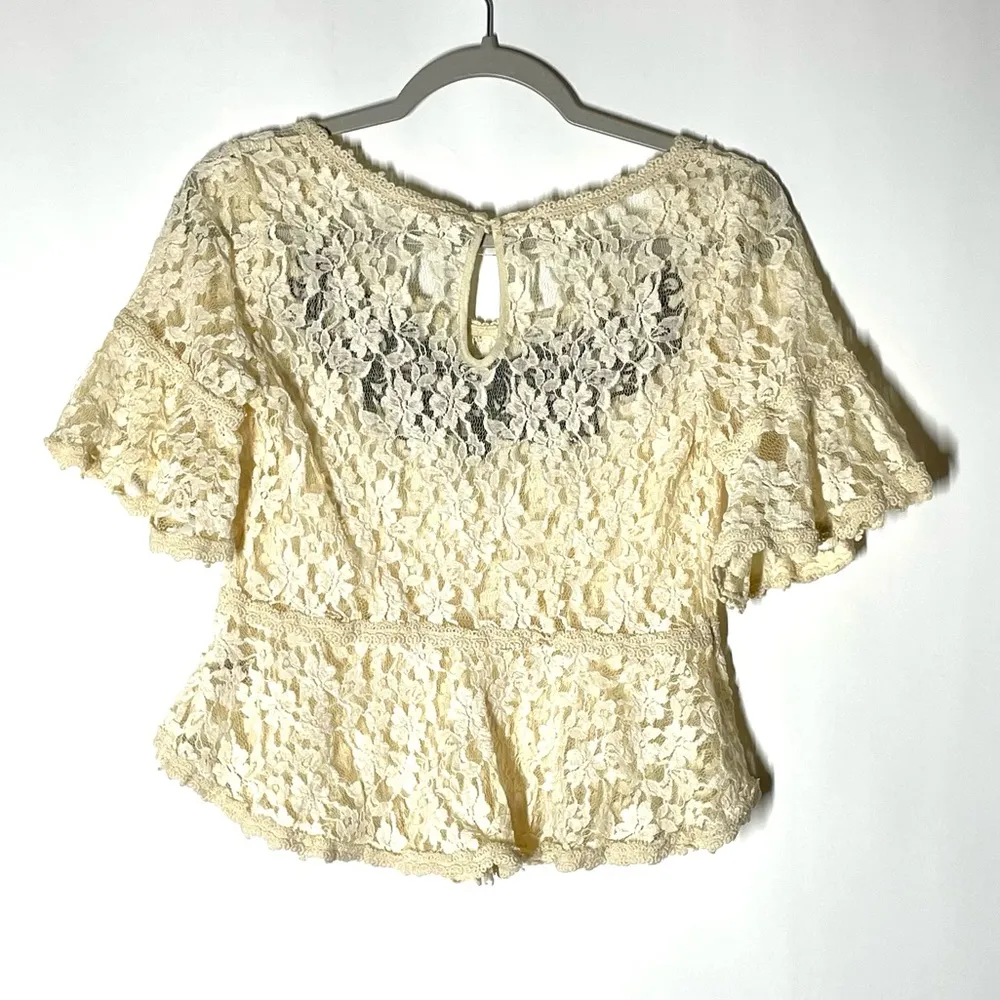 Free People Cream Lace Embroidered Sheer Peplum Top Size Small - Image 11