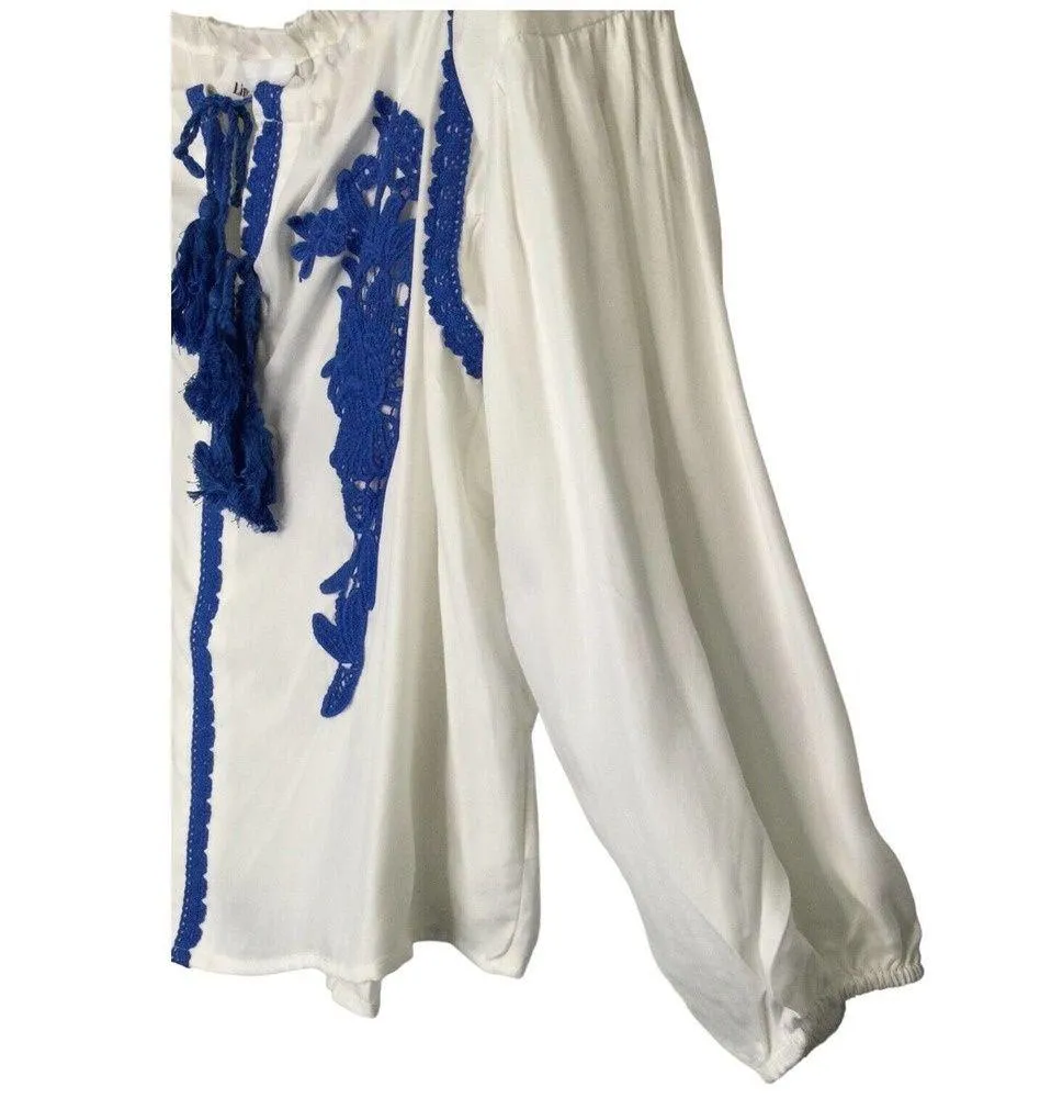 New Line And Dot Womens Medium Embroidered Lace Off Shoulder Peasant Boho White - Image 12