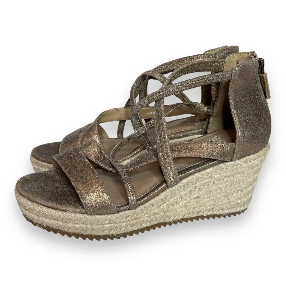 Eileen Fisher Wanda Espadrille Wedge Sandal Metallic Leather Zip Women Size 6‎ - Image 2