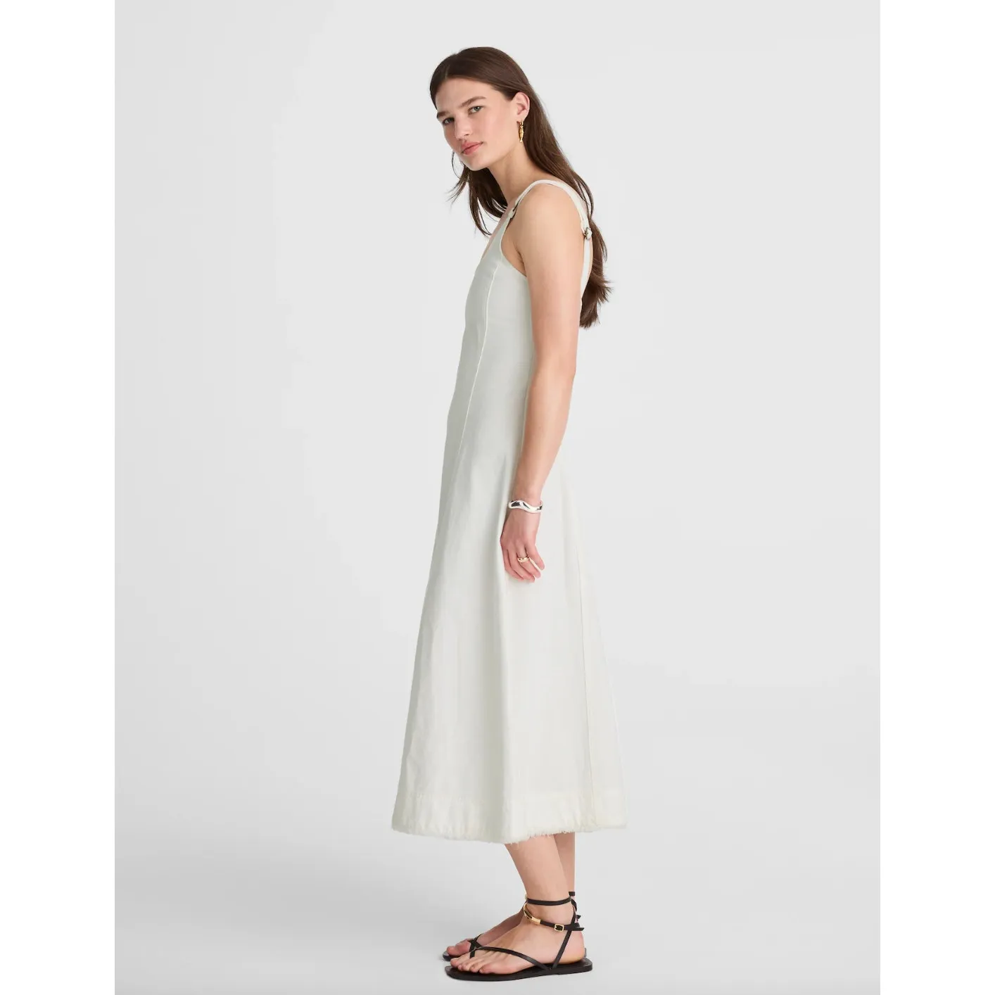 Madewell Denim Scoopneck Midi Dress Pure White Wash A Line Minimalist Medium NWT - Image 3