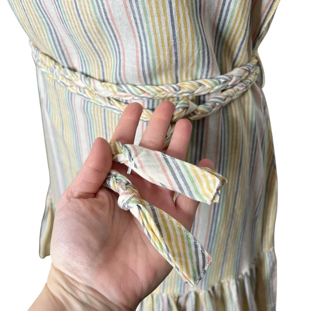 Marine Layer Laney Ruffle Linen Blend Beachy Stripe Mini Dress Small - Image 3