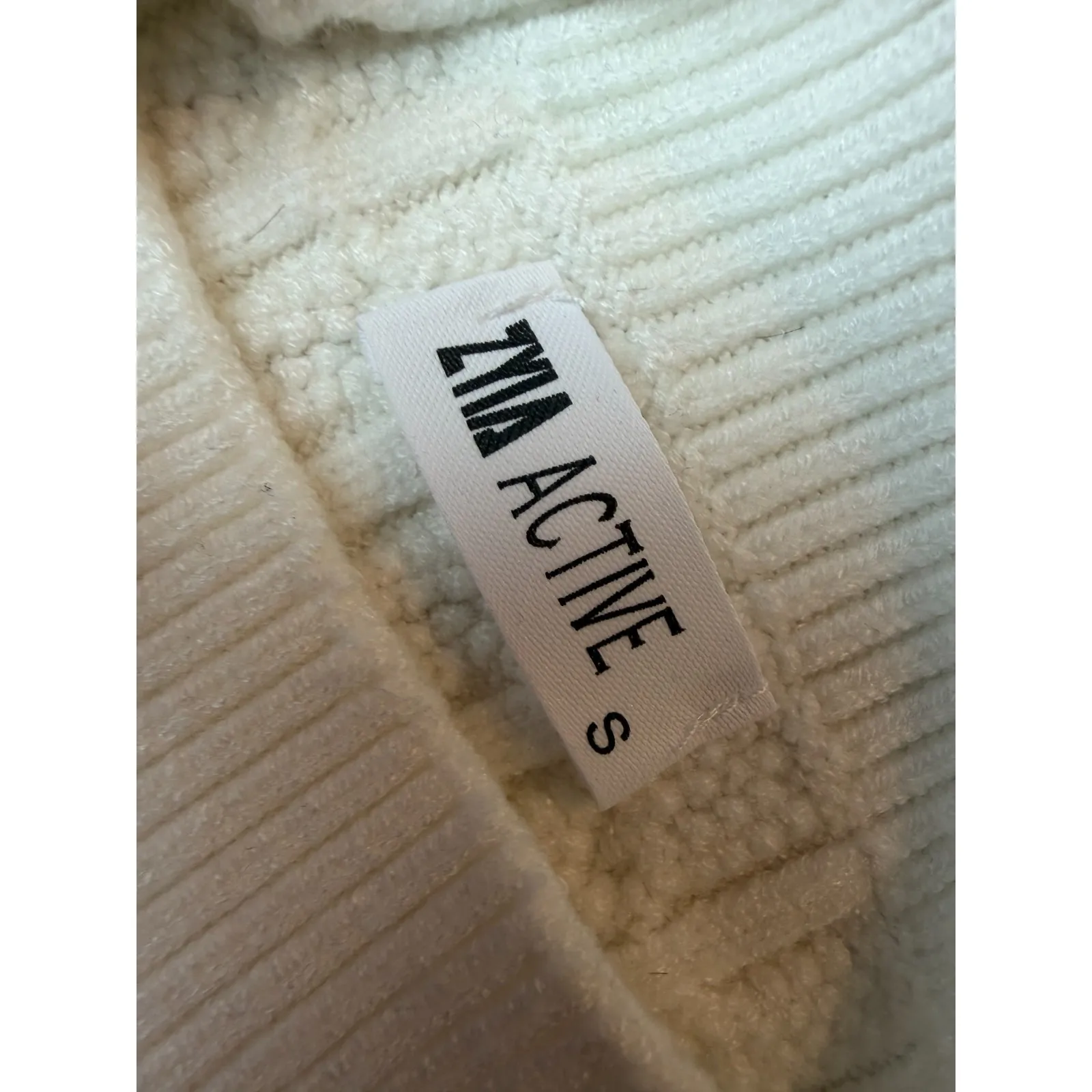 Zyia Active Sweater size Small White CableKnit Mock Neck Pullover Rayon Womens - Image 3