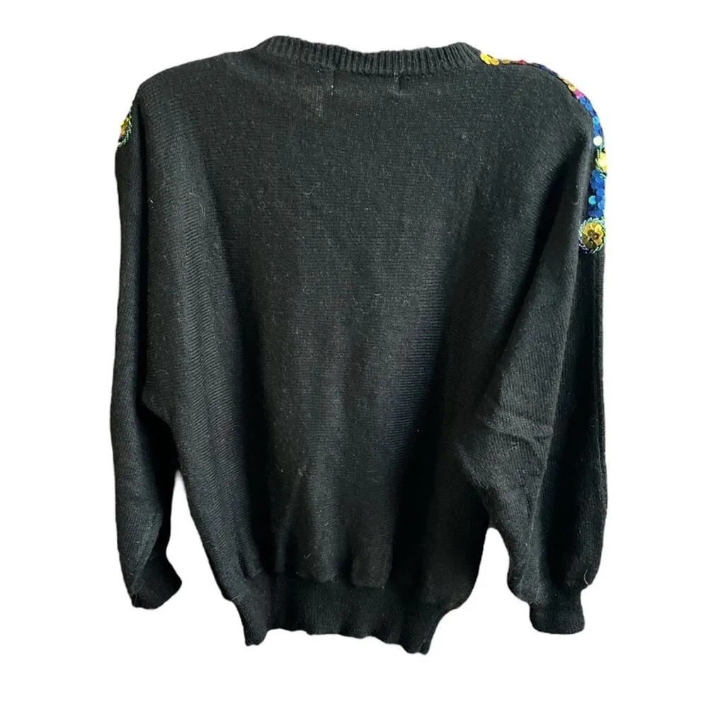 Western Connection Sequins and Beads Sweater Vintage Black Size Small - Image 2