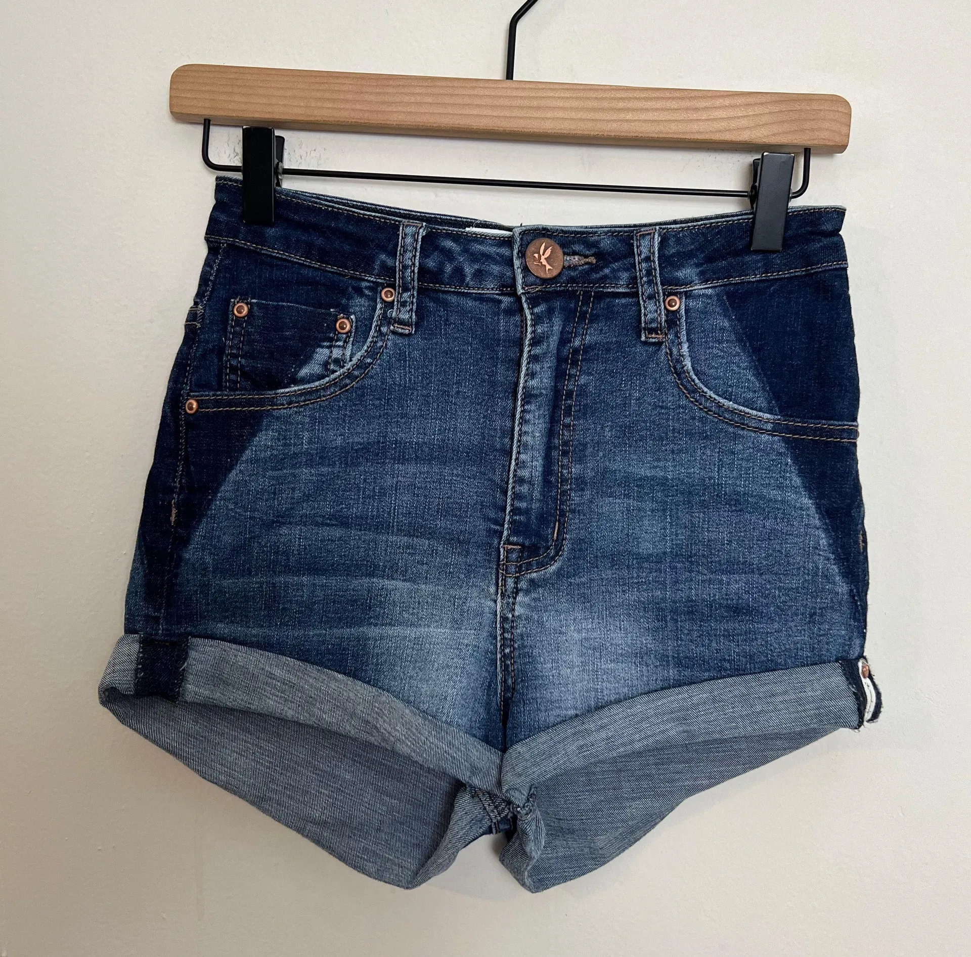 - Harlets Mini Denim Shorts Two Tone Jeans - Image 4