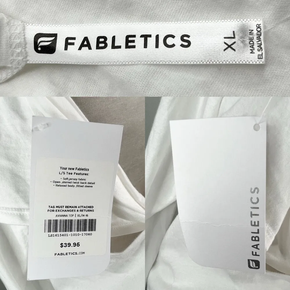 Fabletics Aviana Top White XL Long Sleeve Twist Back Detail Relaxed New - Image 6