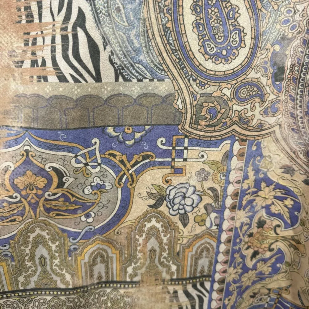 Chico's Top Women L Beige Paisley 3/4 Sleeve Cowl Neck Faux Suede Soft Artsy - Image 4