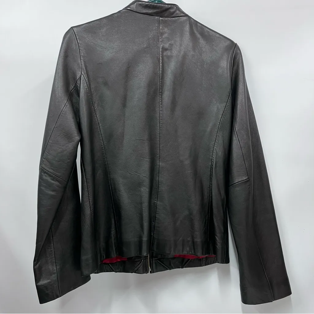Vintage Mossimo Black Quilted Leather S Jacket Diamond pattern zip up red lining - Image 7