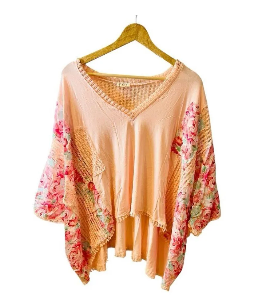 Pol Women’s Meadow Magic Top In Soft Pink Sz Large Oversized Boho Cottage NWOT - Image 3