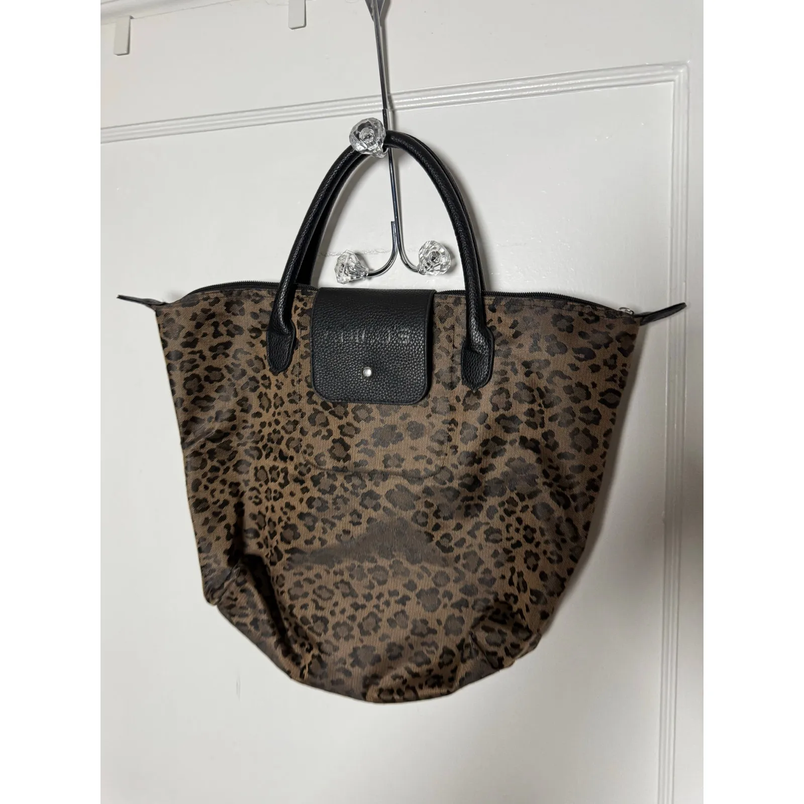 Chico's Women's Packable Foldable Travel Purse Animal Leopard Zip Top Tote Bag - Image 2