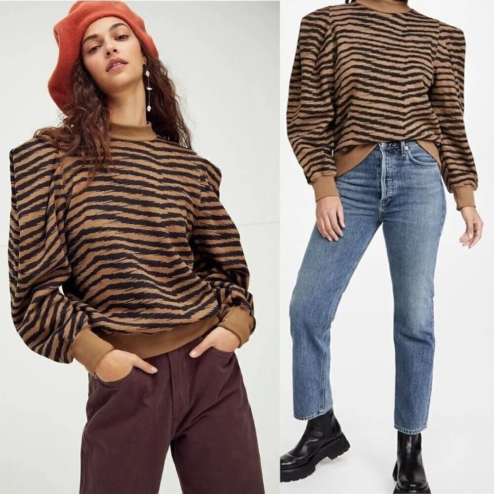 NEW AGOLDE sweatshirt Womens XS Animal Print Folded Sleeve Serpentine Sweater - Image 2
