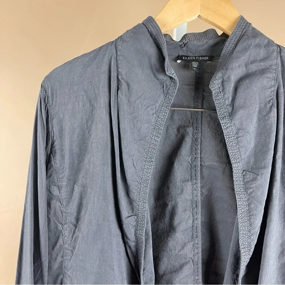 Eileen Fisher Blazer Women's Small Grey Linen Cardigan Front Pockets Stretch - Image 9