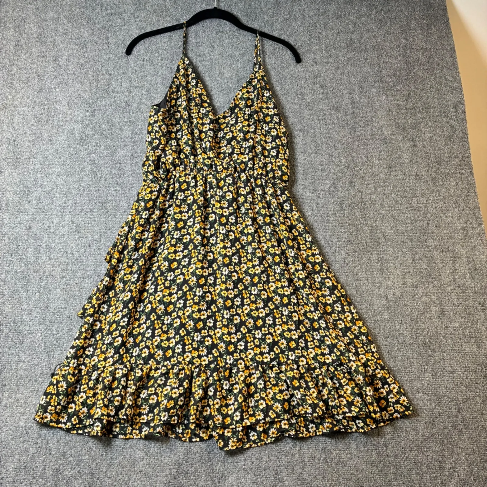 Altard‎ State Floral Mini Dress V Neck Ruffle Hem Spaghetti Strap Party Casual L - Image 2