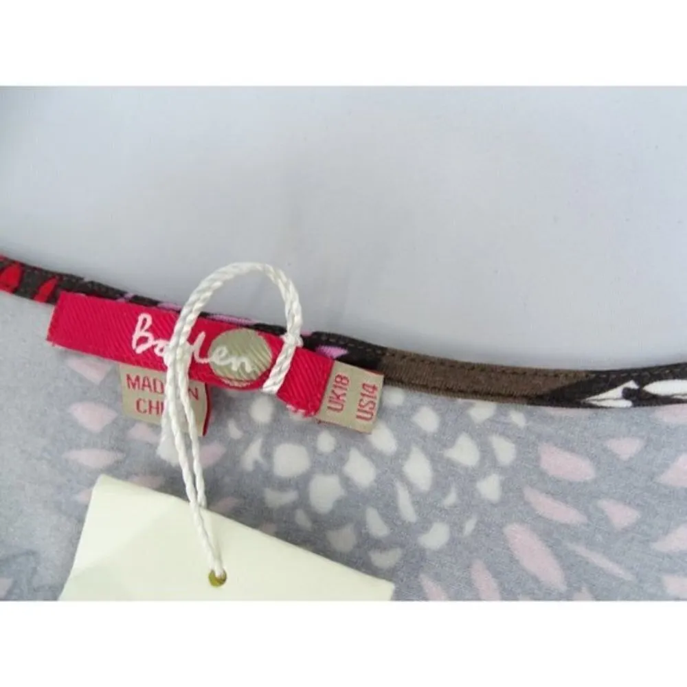 New Boden US 14 Maroon Beaded Scoop Neck Floral Print Viscose Empire Waist Dress Red - Image 3