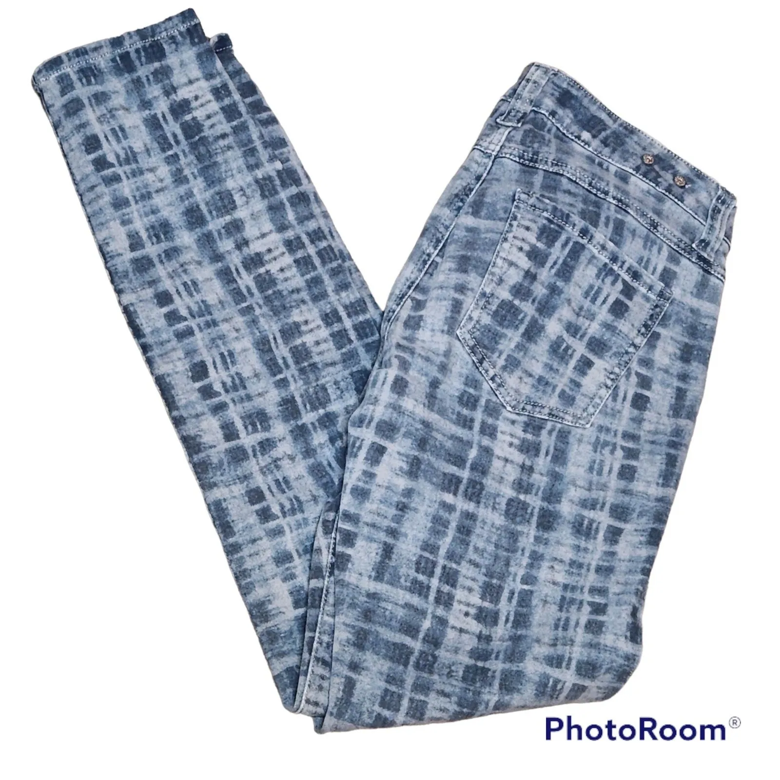 CAbi Woman’s Grid Print Blue & Gray Classic Skinny Jeans Size 2 - Image 2