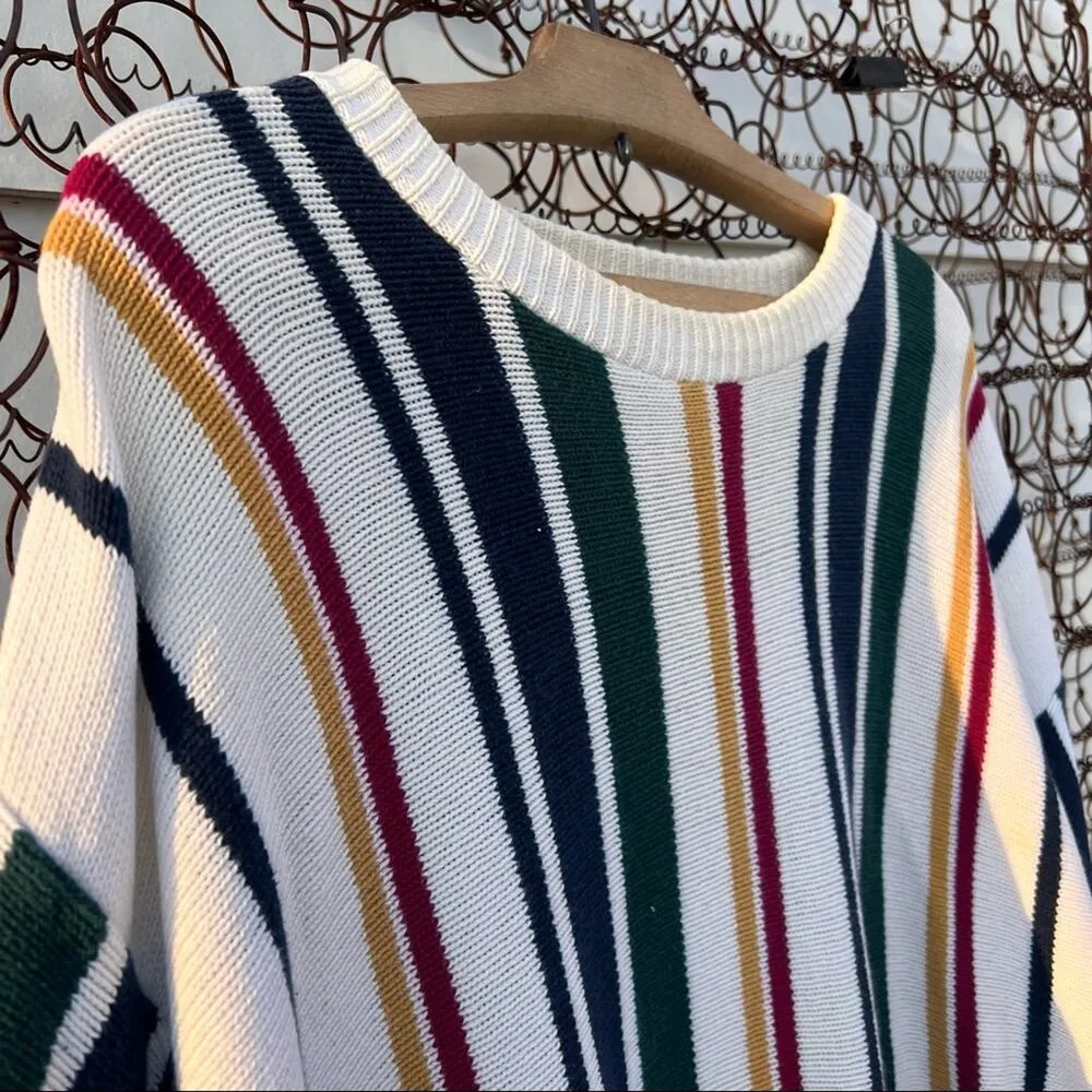 Vintage Hampton Bay primary color stripe cotton knit sweater Red Size M - Image 2