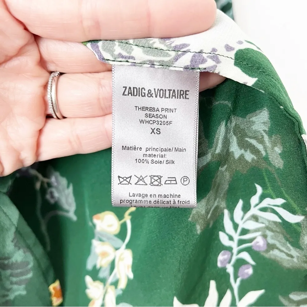 Zadig & Voltaire Theresa Floral Print Silk Top in Green - Image 8