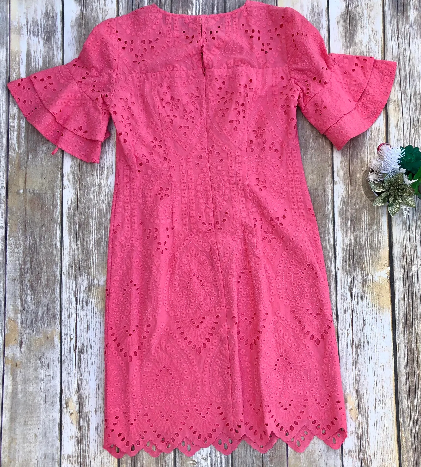 Praise Eyelet Ruffle Sheath Dress Cosmo Pink - Image 4