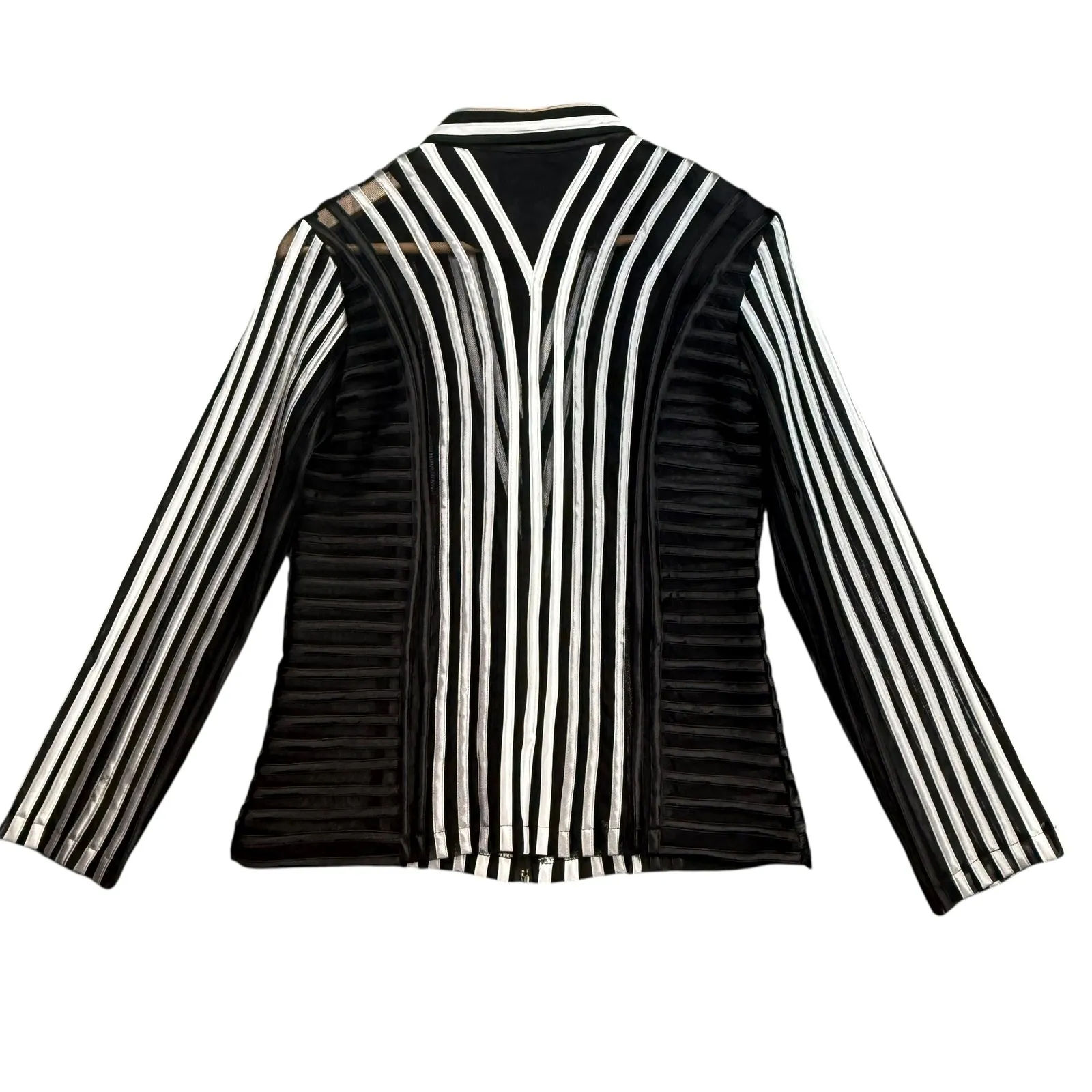 Damee Inc Black White Sheer‎ Stripe Zip Front Mesh Jacket Small - Image 2