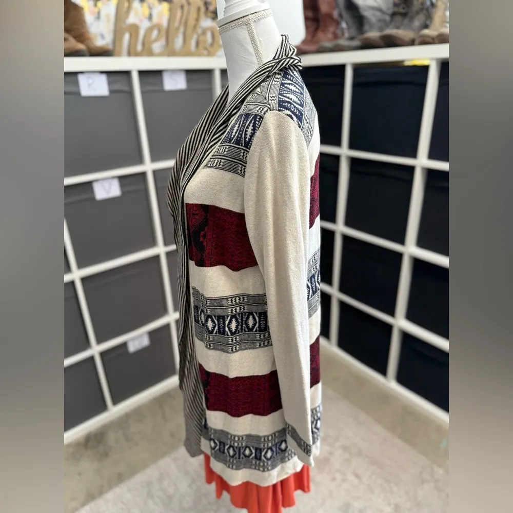 Belldini Western Southwestern Aztec Patterned Long Cardigan Sweater Black Size XL - Image 2