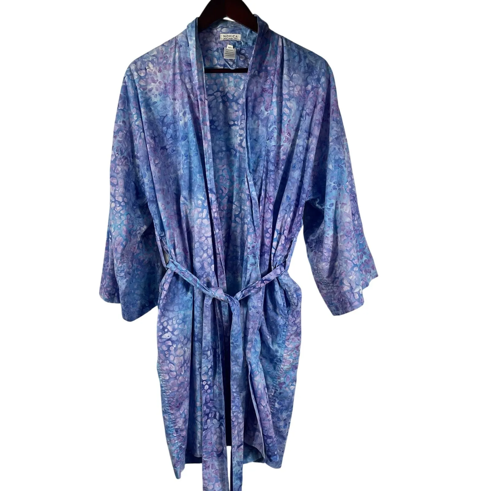 NOVICA‎ Women's Artisan S/M Batik Blue Purple Abstract Robe 100% Cotton Kimono Size M - Image 10