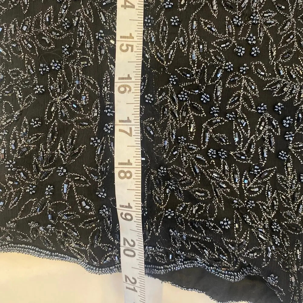Vintage Papell Boutique Evening Beaded Short Sleeve Blouse Black Silk EUC Sz Sm - Image 15